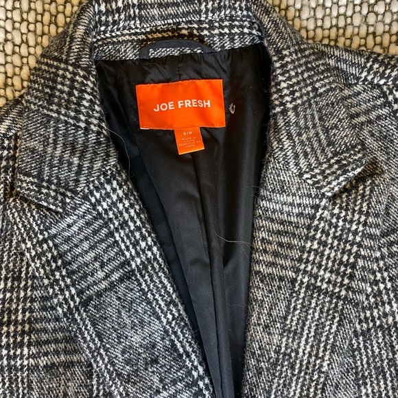 Joe Fresh 3/4 Length Black + White Plaid Wool-blend Jacket. - Picture 4 of 4